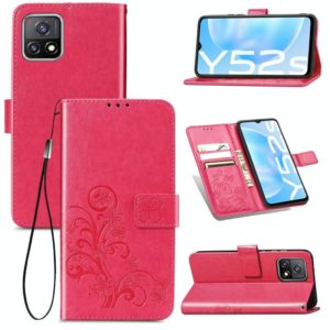 For vivo Y52s Four-leaf Clasp Embossed Buckle Mobile Phone Protection Leather Case with Lanyard & Card Slot & Wallet & Bracket Function(Magenta) (OEM)