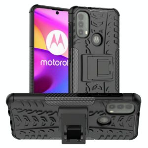 For Motorola Moto E40 Tire Texture TPU + PC Phone Case with Holder(Black) (OEM)