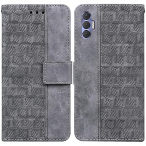 For Tecno Spark 8P Geometric Embossed Leather Phone Case(Grey) (OEM)