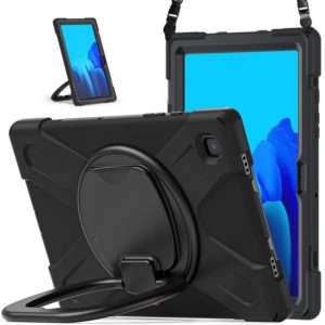 For Samsung Galaxy Tab A7 10.4 (2020) T500 / T505 Silicone + PC Protective Case with Holder & Shoulder Strap(Black+Black) (OEM)