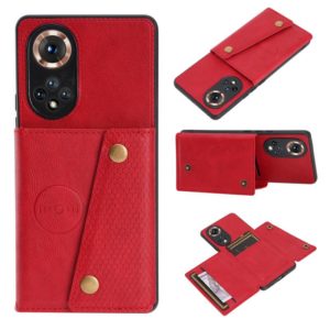 For Honor 50 Double Buckle PU + TPU Shockproof Magnetic Case with Card Slots & Holder(Red) (OEM)