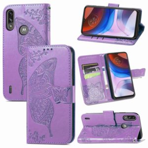 For Motorola Moto E7 Power Butterfly Love Flower Embossed Horizontal Flip Leather Case with Bracket & Card Slot & Wallet & Lanyard(Light Purple) (OEM)