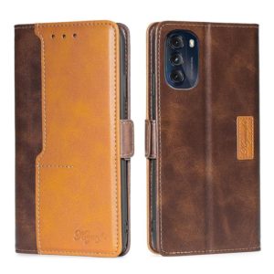For Motorola Moto G 5G 2022 Contrast Color Side Buckle Leather Phone Case(Dark Brown + Gold) (OEM)