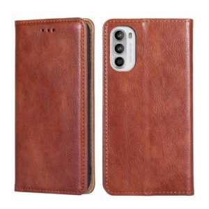 For Motorola Moto G52 4G / G82 5G Gloss Oil Solid Color Magnetic Leather Phone Case(Brown) (OEM)
