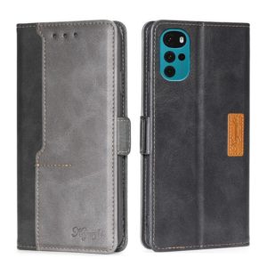 For Motorola Moto G22 Contrast Color Side Buckle Leather Phone Case(Black + Grey) (OEM)