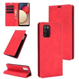 For Samsung Galaxy A02s (EU Version) Retro-skin Business Magnetic Suction Leather Case with Holder & Card Slots & Wallet(Red) (OEM)
