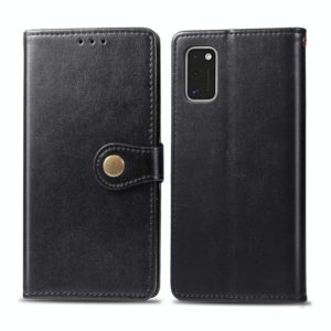 For Galaxy A41 Retro Solid Color Leather Buckle Phone Case with Lanyard & Photo Frame & Card Slot & Wallet & Stand Function(Black) (OEM)