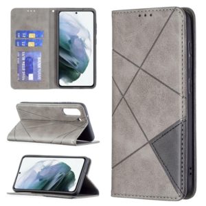 For Samsung Galaxy S21 FE Rhombus Texture Horizontal Flip Magnetic Leather Case with Holder & Card Slots & Wallet(Grey) (OEM)