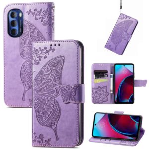 For Motorola Moto G Stylus 5G 2022 Butterfly Love Flower Embossed Leather Phone Case(Light Purple) (OEM)