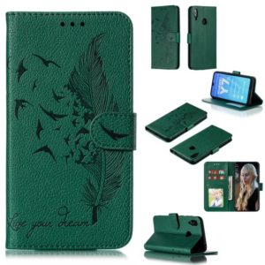 Feather Pattern Litchi Texture Horizontal Flip Leather Case with Wallet & Holder & Card Slots For Huawei Y7 (2019)(Green) (OEM)