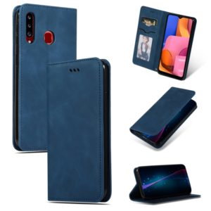 For Galaxy A20S Retro Skin Feel Business Magnetic Horizontal Flip Leather Case(Navy Blue) (OEM)