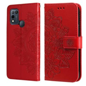 For Infinix Hot 10 Play 7-petal Flowers Embossing Pattern Horizontal Flip PU Leather Case with Holder & Card Slots & Wallet & Photo Frame(Red) (OEM)