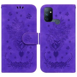 For OnePlus Nord N100 Butterfly Rose Embossed Leather Phone Case(Purple) (OEM)