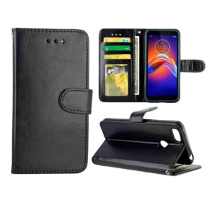 For Motorola MOTO E6 Play Crazy Horse Texture Leather Horizontal Flip Protective Case with Holder & Card Slots & Wallet & Photo Frame(Black) (OEM)
