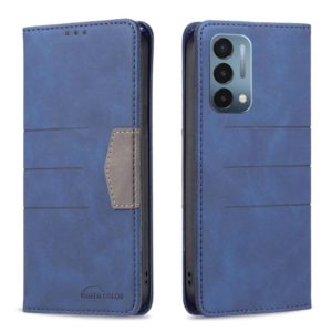 For OnePlus Nord N200 5G Magnetic Splicing Leather Phone Case(Blue) (OEM)