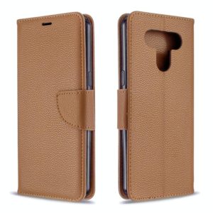 For LG K51 Litchi Texture Pure Color Horizontal Flip PU Leather Case with Holder & Card Slots & Wallet & Lanyard(Brown) (OEM)
