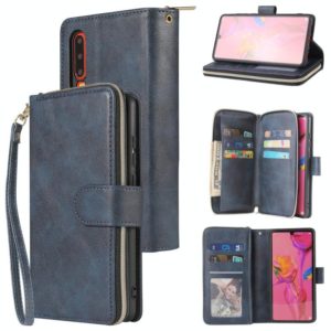 For Huawei P30 Zipper Wallet Bag Horizontal Flip PU Leather Case with Holder & 9 Card Slots & Wallet & Lanyard & Photo Frame(Blue) (OEM)