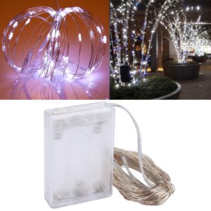 10m IP65 Waterproof Silver Wire String Light, 100 LEDs SMD 06033 x AA Batteries Box Fairy Lamp Decorative Light, DC 5V(White Light) (OEM)
