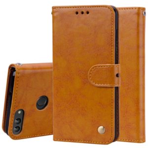 Business Style Oil Wax Texture Horizontal Flip Leather Case for Huawei P Smart / Enjoy 7S, with Holder & Card Slots & Wallet(Brown) (OEM)