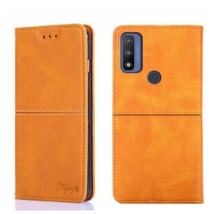 For Motorola G Pure Cow Texture Magnetic Horizontal Flip Leather Phone Case(Light Brown) (OEM)