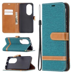 For Huawei P50 Pro Color Matching Denim Texture Horizontal Flip Leather Case with Holder & Card Slots & Wallet & Lanyard(Green) (OEM)