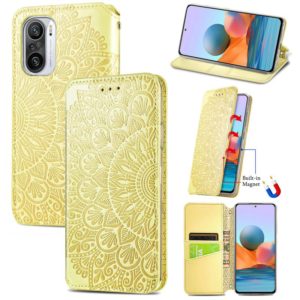 For Xiaomi Redmi K40 / K40 Pro Blooming Mandala Embossed Pattern Magnetic Horizontal Flip Leather Case with Holder & Card Slots & Wallet(Yellow) (OEM)