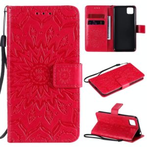 For Huawei Y5p/Honor 9S Embossed Sunflower Pattern Horizontal Flip PU Leather Case with Holder & Card Slots & Wallet & Lanyard(Red) (OEM)
