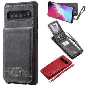 For Galaxy S10 5G Vertical Flip Shockproof Leather Protective Case with Short Rope, Support Card Slots & Bracket & Photo Holder & Wallet Function(Gray) (OEM)