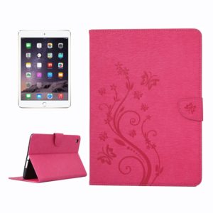 For iPad mini 3 Pressed Flowers Butterfly Pattern Horizontal Flip PU Leather Case with Magnetic Buckle & Holder & Card Slots & Wallet(Magenta) (OEM)