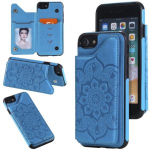 For iPhone SE 2022 / SE 2020 / 8 / 7 Flower Embossing Pattern Shockproof Protective Case with Holder & Card Slots & Photo Frame(Blue) (OEM)