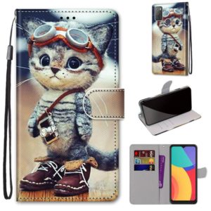 For Alcatel 3L 2021 Coloured Drawing Cross Texture Horizontal Flip PU Leather Case with Holder & Card Slots & Wallet & Lanyard(Leather Shoes Cat) (OEM)