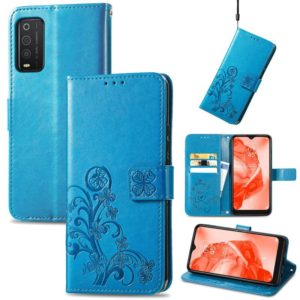 For TCL 205 Four-leaf Clasp Embossed Buckle Mobile Phone Leather Case(Blue) (OEM)