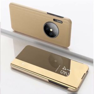 For Huawei Mate 30 Plating Mirror Left and Right Flip Cover with Bracket Holster(Gold) (OEM)