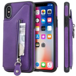 For iPhone X Solid Color Double Buckle Zipper Shockproof Protective Case(Purple) (OEM)