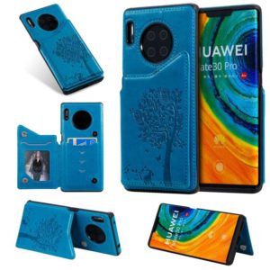 For Huawei Mate30 Pro Cat Tree Embossing Pattern Shockproof Protective Case with Card Slots & Photo Frame(Blue) (OEM)