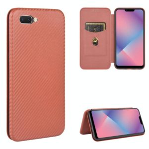 For OPPO A5(AX5) / A3s / A12e Carbon Fiber Texture Horizontal Flip TPU + PC + PU Leather Case with Card Slot(Brown) (OEM)