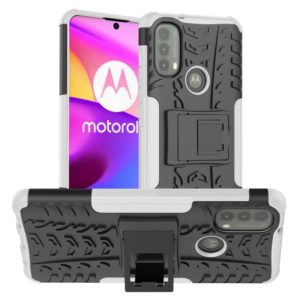 For Motorola Moto E40 Tire Texture TPU + PC Phone Case with Holder(White) (OEM)