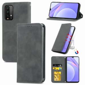 For Xiaomi Redmi Note 9 4G Retro Skin Feel Business Magnetic Horizontal Flip Leather Case with Holder & Card Slots & Wallet & Photo Frame(Grey) (OEM)