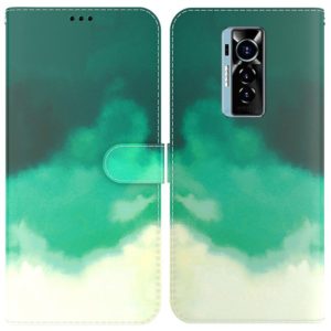 For Tecno Phantom X Watercolor Pattern Horizontal Flip Leather Phone Case(Cyan Green) (OEM)