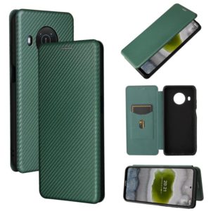 For Nokia X10 Carbon Fiber Texture Horizontal Flip TPU + PC + PU Leather Case with Card Slot(Green) (OEM)