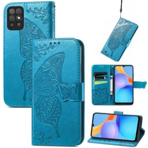 For Honor Play 5T Youth Butterfly Love Flowers Embossed Horizontal Flip Leather Case with Holder & Card Slots & Wallet & Lanyard(Blue) (OEM)