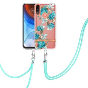 For Motorola Moto E7 Power / Moto E7i Power Flowers Series TPU Phone Case with Lanyard(Blue Rose) (OEM)