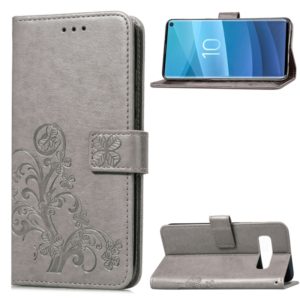 Lucky Clover Pressed Flowers Pattern Leather Case for Galaxy S10e, with Holder & Card Slots & Wallet & Hand Strap (Grey) (OEM)