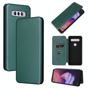 For TCL 10 SE Carbon Fiber Texture Leather Phone Case with Card Slot(Green) (OEM)