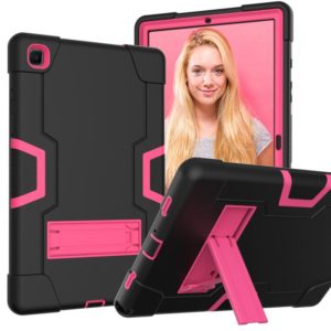 For Samsung Galaxy Tab A7 10.4 (2020) T500 Contrast Color Robot Shockproof Silicon + PC Protective Case with Holder(Black + Rose Red) (OEM)