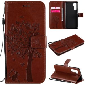 For Huawei Nova 7 SE Tree & Cat Embossed Pattern Horizontal Flip Leather Case with Holder & Card Slots & Wallet & Lanyard(Coffee) (OEM)