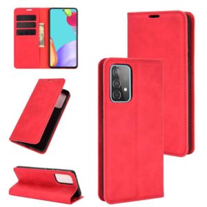 For Samsung Galaxy A52 5G / 4G Retro-skin Business Magnetic Suction Leather Case with Holder & Card Slots & Wallet(Red) (OEM)