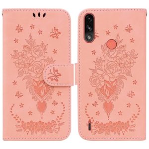 For Motorola Moto E7 Power / E7i Power Butterfly Rose Embossed Leather Phone Case(Pink) (OEM)