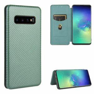 For Samsung Galaxy S10 Carbon Fiber Texture Horizontal Flip TPU + PC + PU Leather Case with Rope & Card Slot(Green) (OEM)