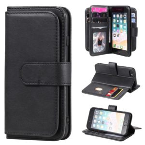 For iPhone 8 & 7 Multifunctional Magnetic Copper Buckle Horizontal Flip Solid Color Leather Case with 10 Card Slots & Wallet & Holder & Photo Frame(Black) (OEM)